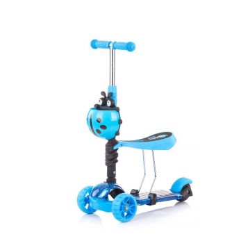 Trotineta cu scaun 3 roti pentru baieti peste 3 ani Chipolino Kiddy Evo bleu cu luminite