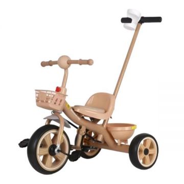 Tricicleta copii 2-5 ani cu maner parental detasabil, Crem, Suport picioare, Pahar si doua cosuri pentru jucarii Tricicleta copii 2-5 ani cu maner parental detasabil, Crem, Suport picioare, Pahar si doua cosuri pentru jucarii