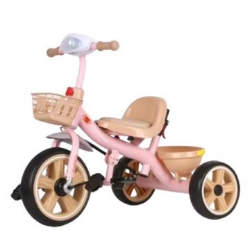 Tricicleta copii 2-5 ani, Roz, Far lanterna led, Suport picioare si doua cosuri pentru jucarii, Roti EVA Tricicleta copii 2-5 ani, Roz, Far lanterna led, Suport picioare si doua cosuri pentru jucarii, Roti EVA