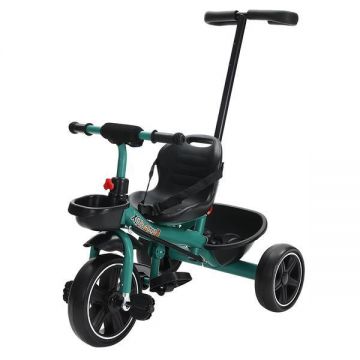 Tricicleta copii 2 - 6 ani, Verde, Maner parental detasabil, Suport picioare Tricicleta copii 2 - 6 ani, Verde, Maner parental detasabil, Suport picioare