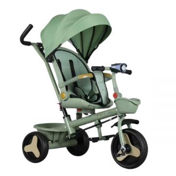 Tricicleta copii 4 in 1 cu maner parental, Stil carucior cu scaun pliabil pe spate, copertina si far LED, Verde, 1-5 ani Tricicleta copii 4 in 1 cu maner parental, Stil carucior cu scaun pliabil pe spate, copertina si far LED, Verde, 1-5 ani