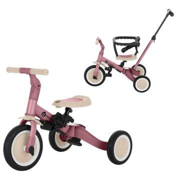 Tricicleta, Petite&Mars, Turbo, 5 in 1, Multifunctionala, Vehicul de impins, Bicicleta cu/fara pedale, Cu maner de ghidaj, Detasabil, Roti din cauciuc, Pana la 25 kg, 1.5-5 ani, Dusty Rose